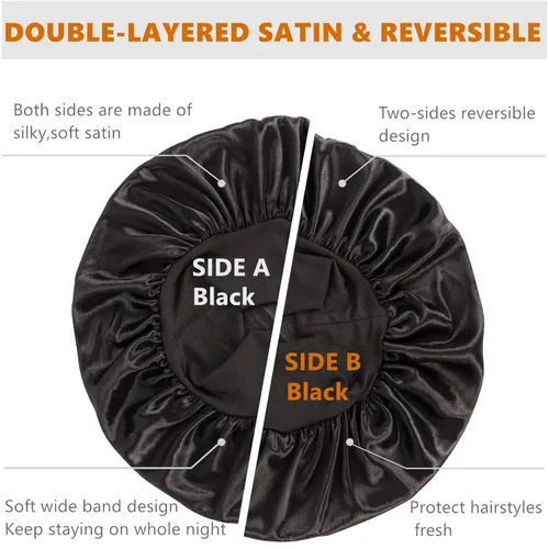 Vista 2 de Gorro para Hombre, Gorro de Satén para Dormir, Gorros de Doble Capa de Satén para Mujeres Negras con Cabello Rizado y Trenzas, Gorra Reversible