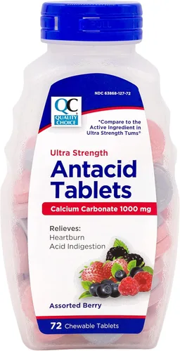 Quality Choice Tabletas antiácidas ultra fuertes, alivio de la acidez estomacal y la indigestión ácida, carbonato de calcio de 1000 mg, sabor a