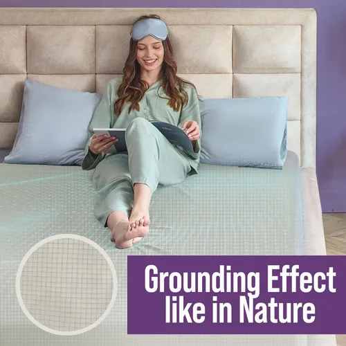 Vista 7 de Sábanas de conexión a tierra ECOHEAL tamaño individual con 12% fibra de plata, 4% seda y 84% algodón - Beige - Sábana bajera conectada a tierra