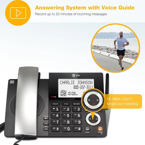 Vista 6 de AT&T DECT 6.0 Teléfono doméstico con cable o inalámbrico con 1 auricular y contestador, bloqueador de llamadas inteligente, identificación
