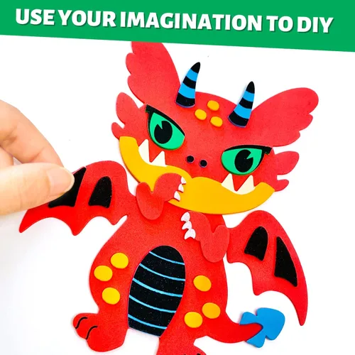 Vista 4 de VKPI Kit de regalo de 4 piezas de espuma EVA, creativo para hacer tu propio dragón, proyectos de manualidades de papel de espuma de dibujos animados