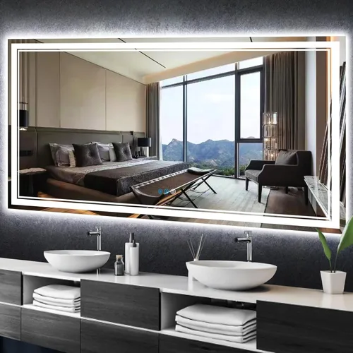 Vista 10 de THEKLA Espejo de tocador de baño de 20 x 30 pulgadas con luces, espejo frontal de 3 colores para pared de baño, espejo LED con control táctil