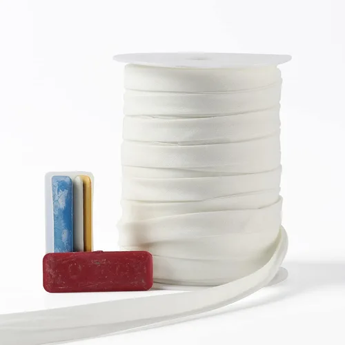 Vista 7 de Cinta al bies de doble pliegue de 1 pulgada, cinta de encuadernación al bies de doble pliegue de 55 yardas (beige) y 4 piezas de tiza de tela