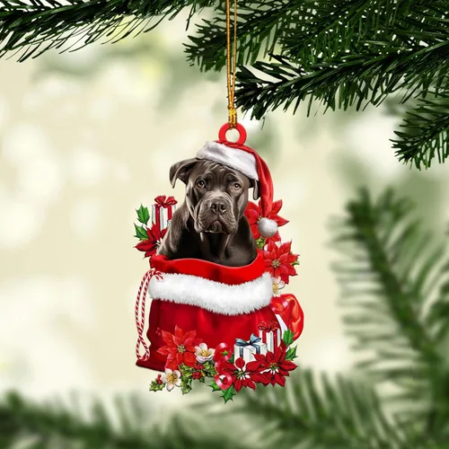 Vista 9 de Talataca Cane Corso con Sombrero de Navidad Reno con Luces de Cadena Perro Plano 2D Accesorio de Espejo Retrovisor de Coche Adorno de Árbol