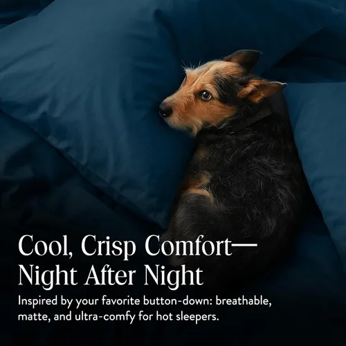 Vista 2 de Brooklinen Funda de edredón de percal de lujo, 100% algodón, fresca, nítida, lazos de esquina extralargos, cierre de botones, suave y transpirable