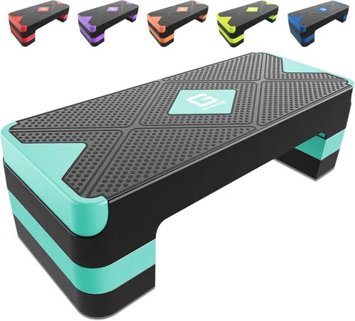 Vista 9 de GYMMAGE Escalón de ejercicio aeróbico, escalón aeróbico ajustable para ejercicio, plataforma de entrenamiento para escalonar, plataforma de pasos