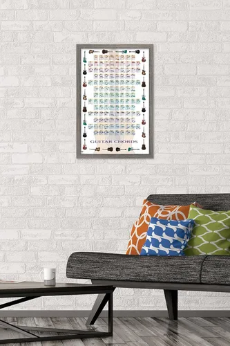 Vista 2 de Trends International Guitar Chords II - Póster de pared con texto en inglés «Learn to Play Guitar», 14.725 x 22.375 pulgadas, versión enmarcada