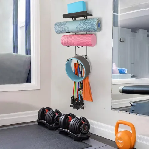 Vista 4 de VINAEMO - Soporte para esterilla de yoga, accesorios, organizador de montaje en pared, almacenamiento, decoración, rodillo de espuma