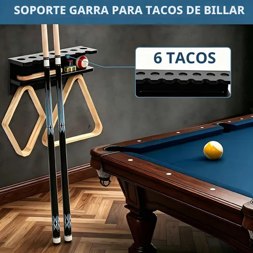 Vista 5 de Soporte de pared para 7 palos de piscina, soporte de madera maciza para tacos de billar, soporte de pared para taco de billar para decoración