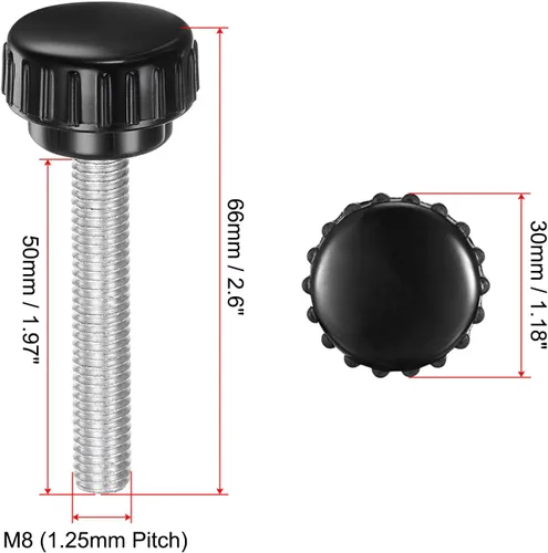 Vista 18 de uxcell 2 perillas de sujeción moleteadas M6 x 0.394 in métricas de acero inoxidable 304 rosca macho tornillo de pulgar en tipo 1.181 in cabeza