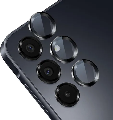 Vista 10 de TENOC Protector de lente de cámara para Samsung Galaxy A15, cubierta de pantalla de cámara de vidrio templado 9H, anillo individual de metal negro