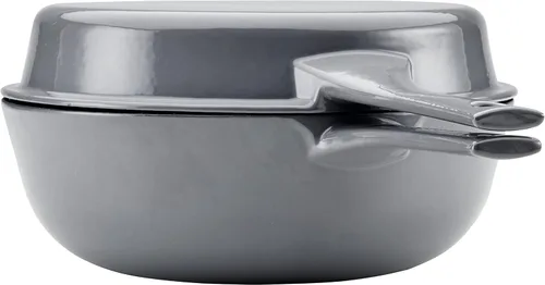 Vista 12 de Rachael Ray Horno holandés 3 en 1 de hierro fundido esmaltado con sartén/salteado, 4 cuartos de galón, gris