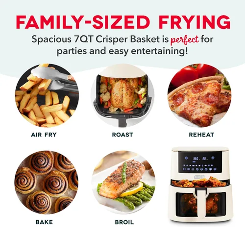 Vista 6 de Dash Clear View - Freidora de aire digital con tecnología AirCrisp, para comidas de tamaño familiar, pantalla táctil digital y cajón extra grande, 7