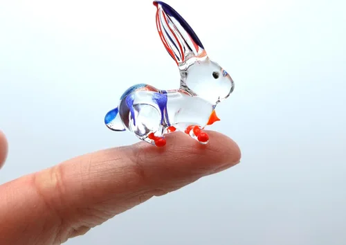 Vista 15 de Micro figuras de conejo de vidrio soplado a mano, animales, regalo coleccionable para decoración del hogar (negro rosa)