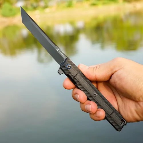 Vista 11 de Cuchillo plegable de bolsillo FORESAIL, hoja de acero DC53 y mango G10. Con clip de bolsillo y rompecristales, cuchillo de bolsillo para hombres
