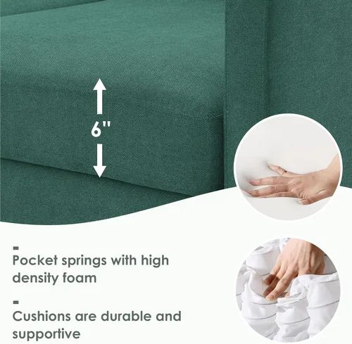 Vista 145 de Sofá modular en forma de L de 100.7 pulgadas con otomana extraíble, modernos sofás de 3 plazas con dos reposabrazos y patas de metal, cómoda tela