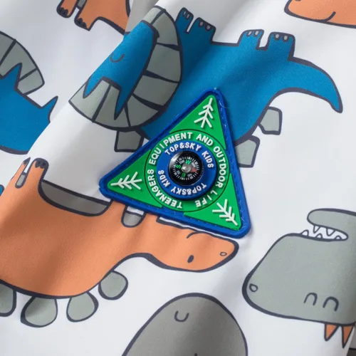 Vista 6 de Chaqueta impermeable con capucha para niños y niñas, chubasqueros para exteriores, rompevientos y dinosaurios, chaqueta de lluvia