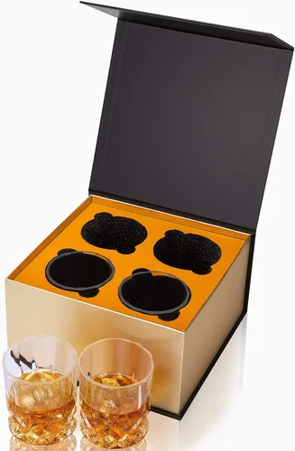Vista 2 de KANARS Juego de 4 vasos de whisky estilo antiguo con caja de lujo - 10 oz. Utensilio de bar con base pesada para whisky escocés, bourbon, licor