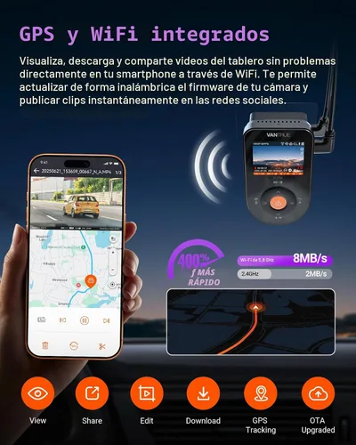Vista 6 de Vantrue S1 Pro 2.7K STARVIS 2 Mini Dash Cam frontal, ADAS AI Cámara de coche PlatePix+HDR Night Vision, F/1.8 Aperture, 5G WiFi & GPS, 60fps, 2