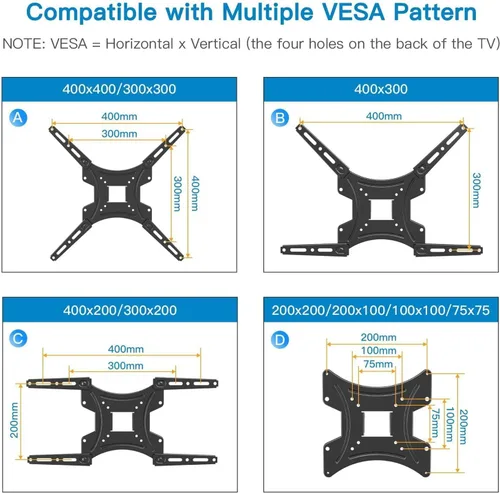 Vista 2 de Full Motion TV Wall Mount Bracket Articulating Arms Swivels Tilts Extension for Most 24-55 Inch LED LCD Flat Curved Screen TVs, Max VESA 400x400mm