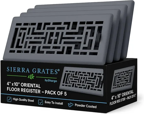 Vista 26 de Rejilla de Piso de Diseño Oriental de 4" x 10" en Acabado Bronce Metálico - Cubiertas de Ventilación para Piso del Hogar - Cubiertas Decorativas