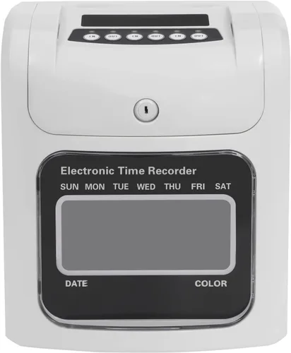 Vista 6 de Reloj de cálculo de hora, 50/60HZ Grabadora de tiempo electrónica blanca con 50 tarjetas de tiempo de doble cara, calibración de tiempo automática