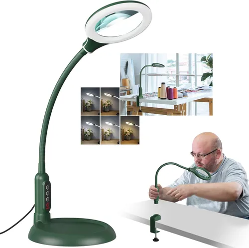 Vista 8 de Lupa de 10X con luz y soporte, LED con 5 modos de color, lupa iluminada con atenuación sin escalones de brillo, manos libres con lámpara