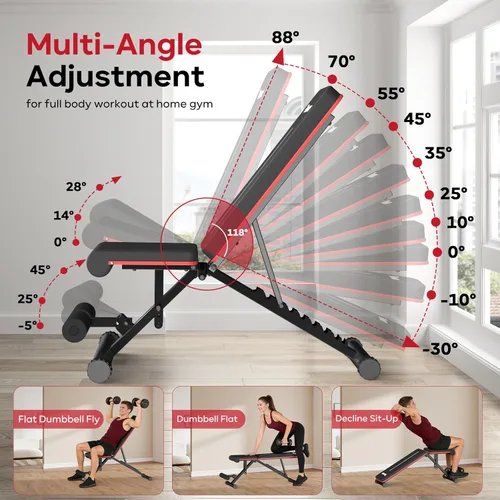 Vista 3 de PASYOU Adjustable Weight Bench for Home Gym, Foldable Workout Benches with 660LBS, Exercise Bench for Incline Decline Flat Bench Press, Foldable