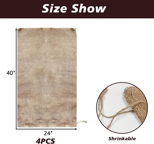 Vista 3 de 4 paquetes de bolsas de arpillera para plantas de invierno de 24” × 40” - Bolsas de protección de plantas con cordón, cubiertas de plantas