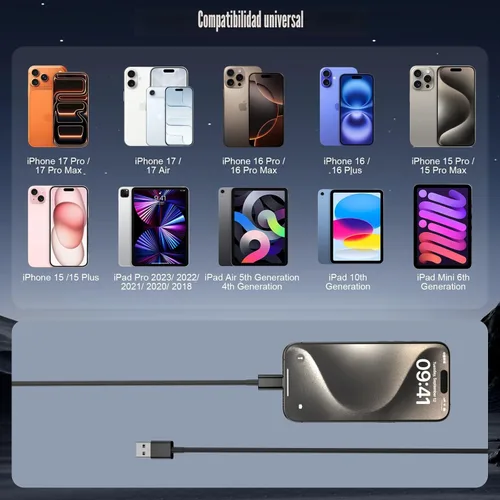 Vista 6 de Cable Carplay de coche para iPhone 17/16/15, iPhone 16/15 Plus17/16/15 Pro 17/16/15Pro Max, cargador USB A a USB C para Carplay USB C, cable USB C