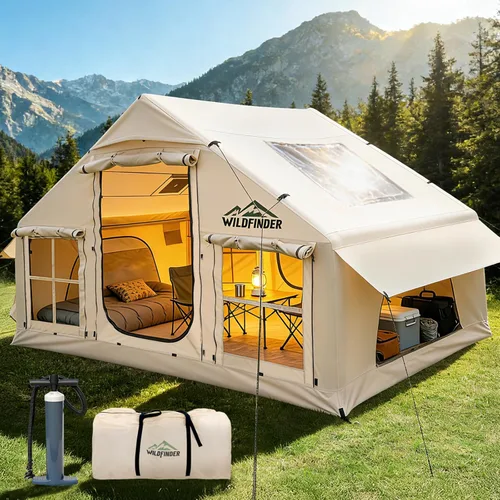 Inflatable Tent with Skylight, Quick Setup Blow Up Tents with Pump, Hot Tent with Stove Jack, Waterproof Oxford Inflatable House for Camping, Air