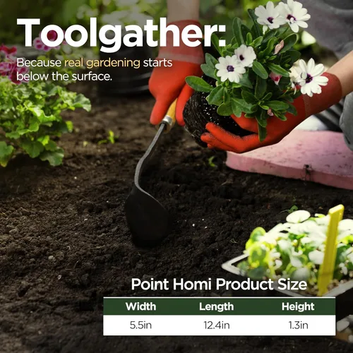 Vista 7 de Point Homi - Azada de mano, herramienta de jardín tradicional coreana hecha a mano con mango de madera de castaño y acacia para deshierbar y plantar