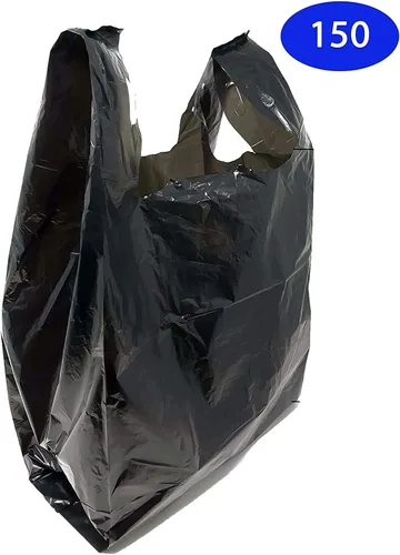 Vista 5 de Compras de comestibles Bolsas de plástico para camisetas lisas 12" x 7" x 21" (negro, 150)