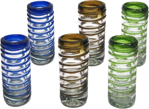 Vista 5 de Vasos de chupito de tequila en espiral ámbar de 2 onzas (juego de 6), vidrio reciclado, sin plomo, sin toxinas (disparo)