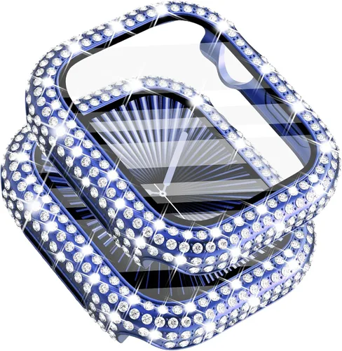 Vista 54 de Surace - Carcasa compatible con Apple Watch de 1.65 pulgadas con protector de pantalla de cristal templado, diseño brillante con 300 diamantes