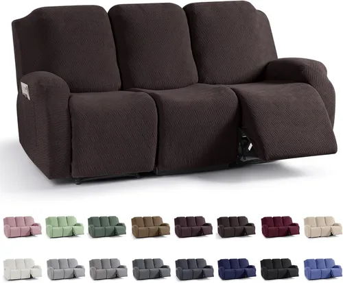 Vista 28 de KinCam Fundas para Reclinables, Fundas Elásticas para Sillas Reclinables, Fundas para Sofá Reclinable con Rayas Jacquard, Fundas Protectoras de Negro