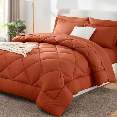 Vista 57 de CozyLux Juego de edredón de tamaño Queen, rojo burdeos, toda la ropa de cama en una sola bolsa, 7 piezas: edredón, fundas de almohada y de almohada