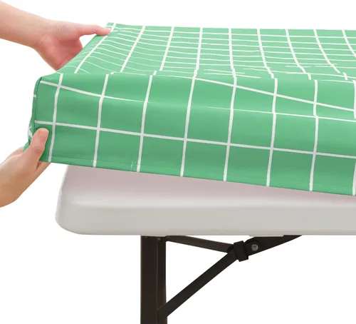 Vista 52 de Mantel rectangular, manteles de plástico elásticos ajustables con parte trasera de franela para mesas de 4 pies, manteles de vinilo impermeables