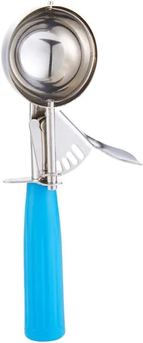 Vista 3 de Cuchara de porciones – #16 (2 oz) – Plato, cuchara para galletas, cuchara de alimentos, control de porciones, acero inoxidable 18/8, mango azul