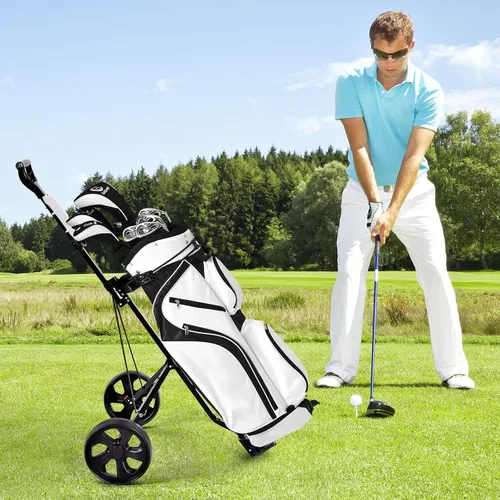 Vista 9 de GYMAX Carrito de golf, carrito de golf de 2 ruedas con ruedas de goma resistentes al desgaste de 9.5 pulgadas, correa elástica y marcador, carrito
