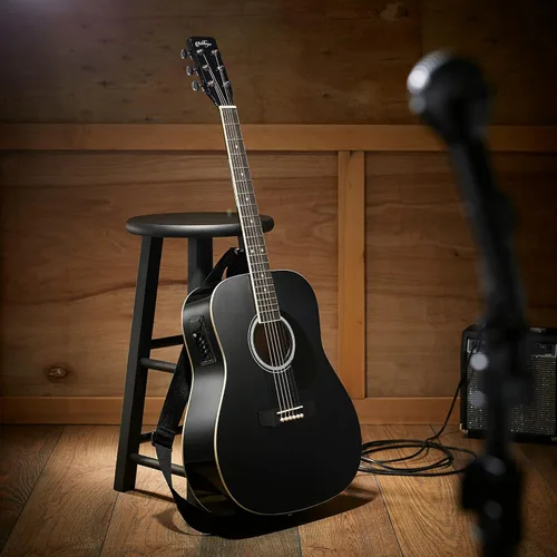 Vista 2 de Ashthorpe Paquete de guitarra acústico-eléctrica Dreadnought de tamaño completo - Maderas tonales premium - Negro
