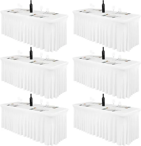 Vista 10 de Pesonlook Paquete de 2 faldas de mesa de elastano para mesas rectangulares de 6 pies, mantel elástico ajustable color negro, de 30 x 72 pulgadas