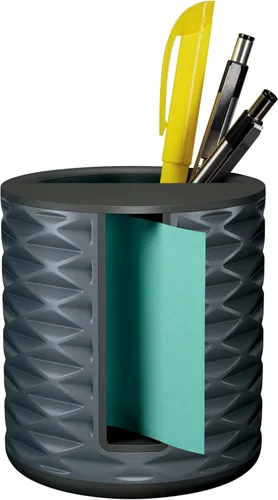 Vista 3 de Dispensador de Notas Post-it, Diseño Vertical, Notas Pop-Up, Negro con Patrón Geométrico Gris, 1 Juego Aqua Splash de Notas Superadhesivas de 3 x 3
