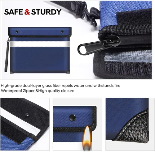 Vista 4 de Bolsa de documentos ignífuga con aislamiento térmico de 5200°F con cremallera, 13.9"x10.6" bolsa impermeable e ignífuga con tira reflectante, 8