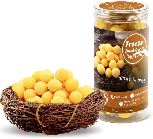 Vista 9 de Golosinas liofilizadas Dancing Tail con yema de huevo de codorniz y arándano para gatos y perros, galletas deshidratadas, sabrosas y saludables