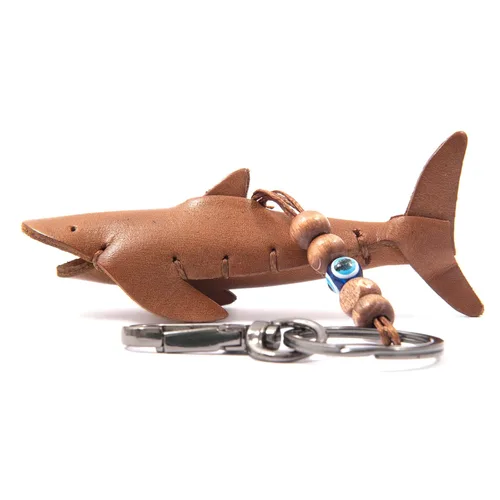 Vista 4 de Handmade Leather Shark Keychain, Hanging Bag Charm for Purse and Backpack Keychains for Women 100% Genuine Leather, Shark Gifts for Shark Lovers