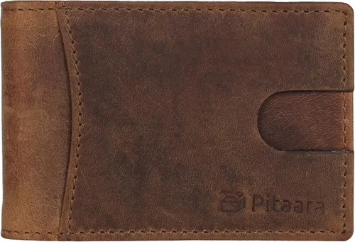 Cuero genuino delgado hecho a mano minimalista bolsillo frontal bifold cartera con bloqueo RFID y clip de dinero para hombres