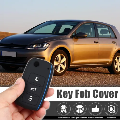 Vista 2 de X AUTOHAUX Funda protectora de silicona negra para llave de coche sin llave para Volkswagen CC Eos GTI Golf Jetta 3 botones
