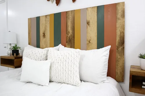 Vista 14 de Diseño mixto: cabecero hecho a mano. Se monta en pared: Fácil instalación:, Madera, Mezcla de todo terreno.