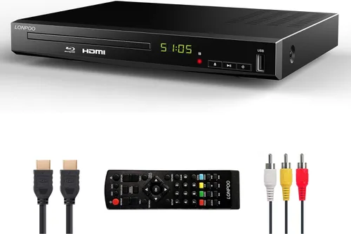Reproductor de Discos Blu-Ray HD para TV con Cables HDMI y AV, 1080P, PAL NTSC Integrado, Salida Coaxial, Entrada USB